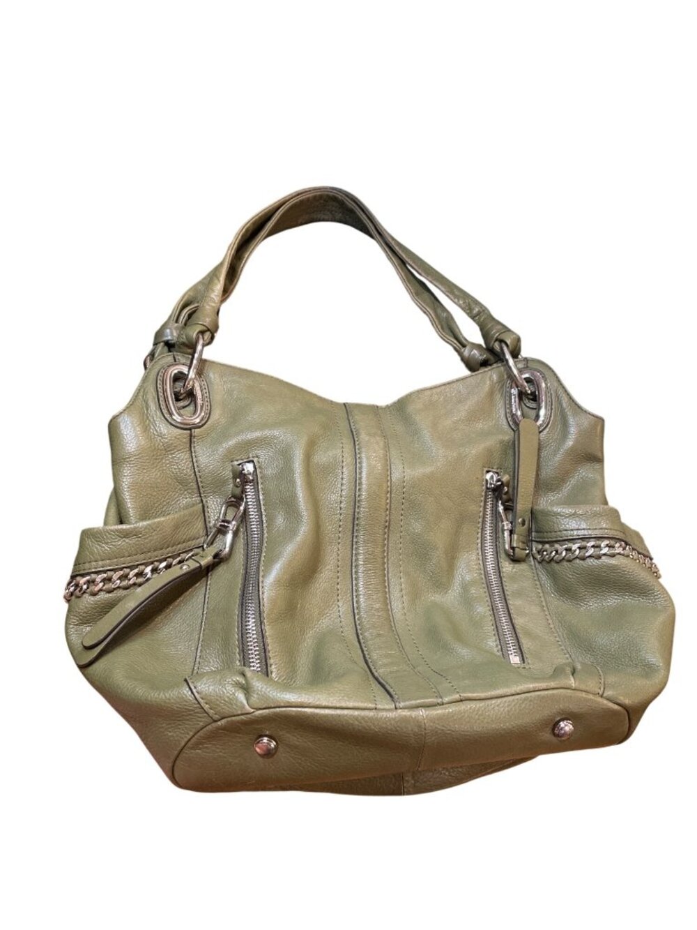 B. Makowsky wms green leather pebbled silver Hobo shoulder handbag SKU 10-525